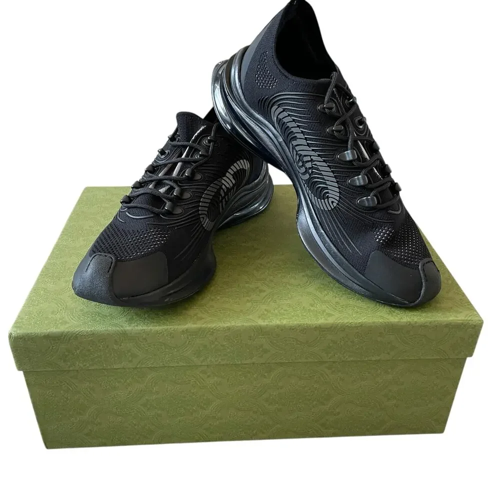 Gucci Run Sneaker Interlocking G Black Technical Knit Men's Size 12.5 US 13 NEW